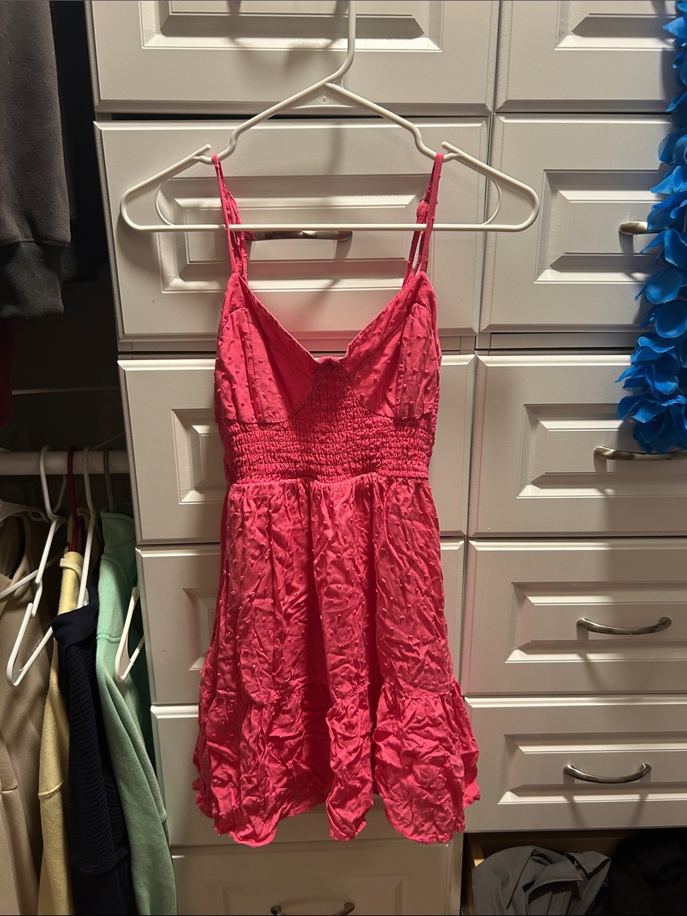 Women's Pink Smocked Sundress with Spaghetti Straps